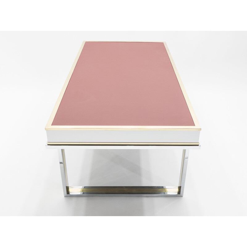 Vintage desk for l'Atelier La Boétie in red leather and brass 1970