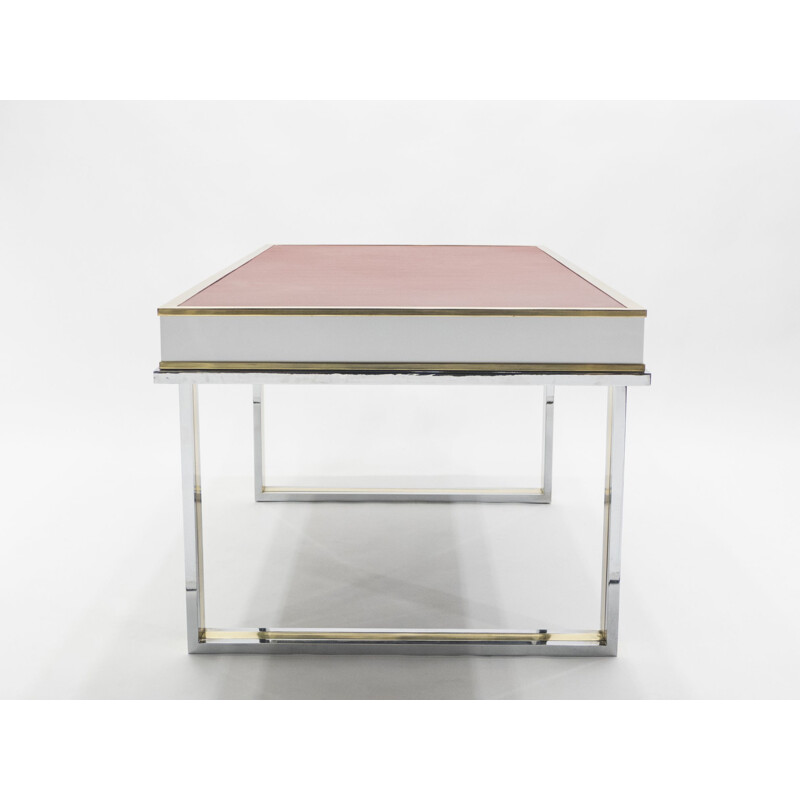 Vintage desk for l'Atelier La Boétie in red leather and brass 1970