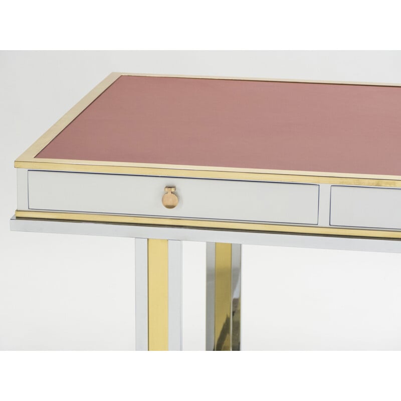 Vintage desk for l'Atelier La Boétie in red leather and brass 1970
