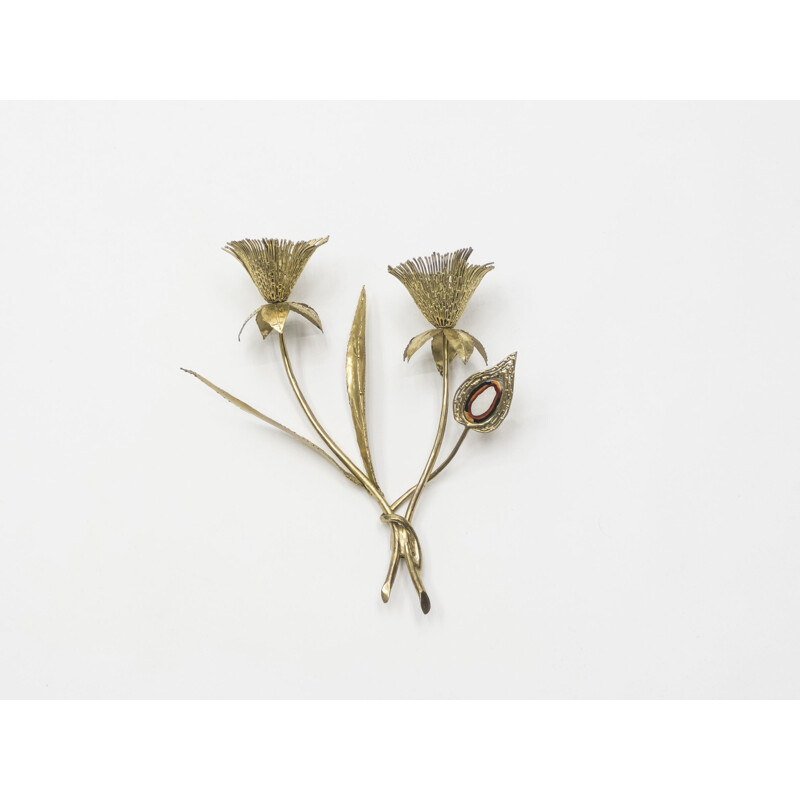 Pair of vintage brass and stone sconces by Jacques Duval-Brasseur, France 1970