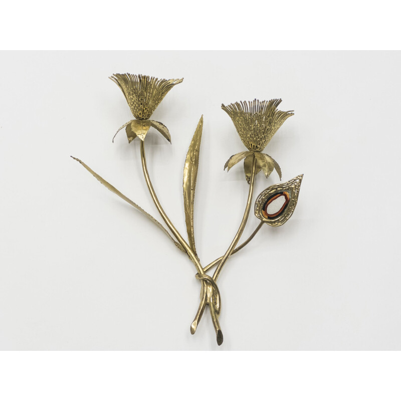 Pair of vintage brass and stone sconces by Jacques Duval-Brasseur, France 1970