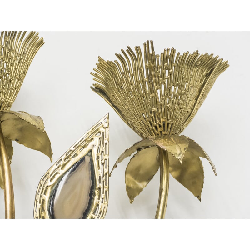 Pair of vintage brass and stone sconces by Jacques Duval-Brasseur, France 1970