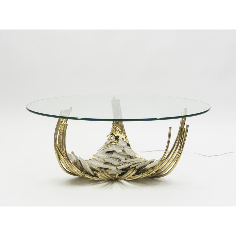 Vintage coffee table by Duval-Brasseur in bronze and stone 1970