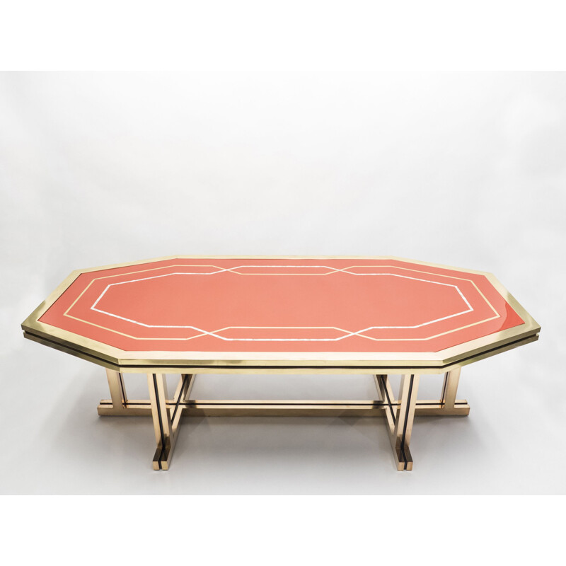 Tavolo vintage in ottone laccato rosso 1970