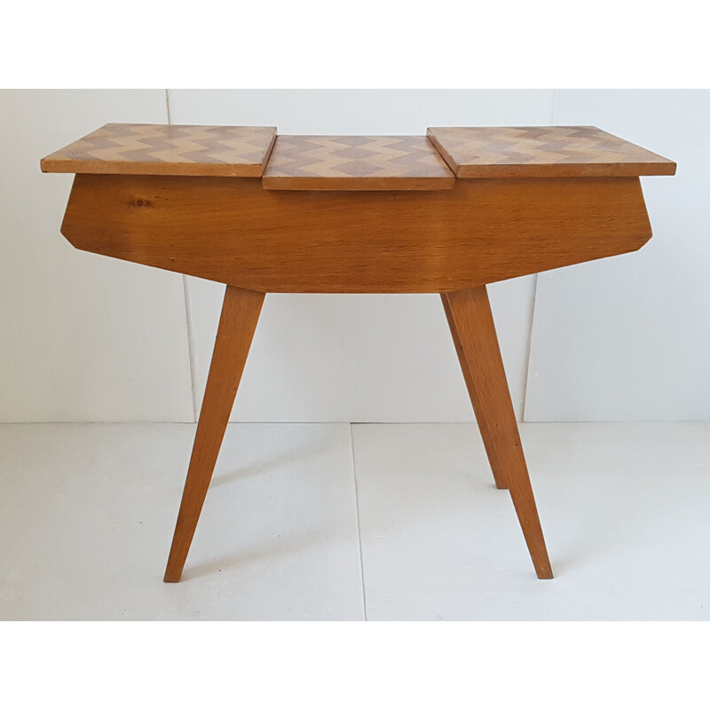 Vintage french work table in oak and beech 1950