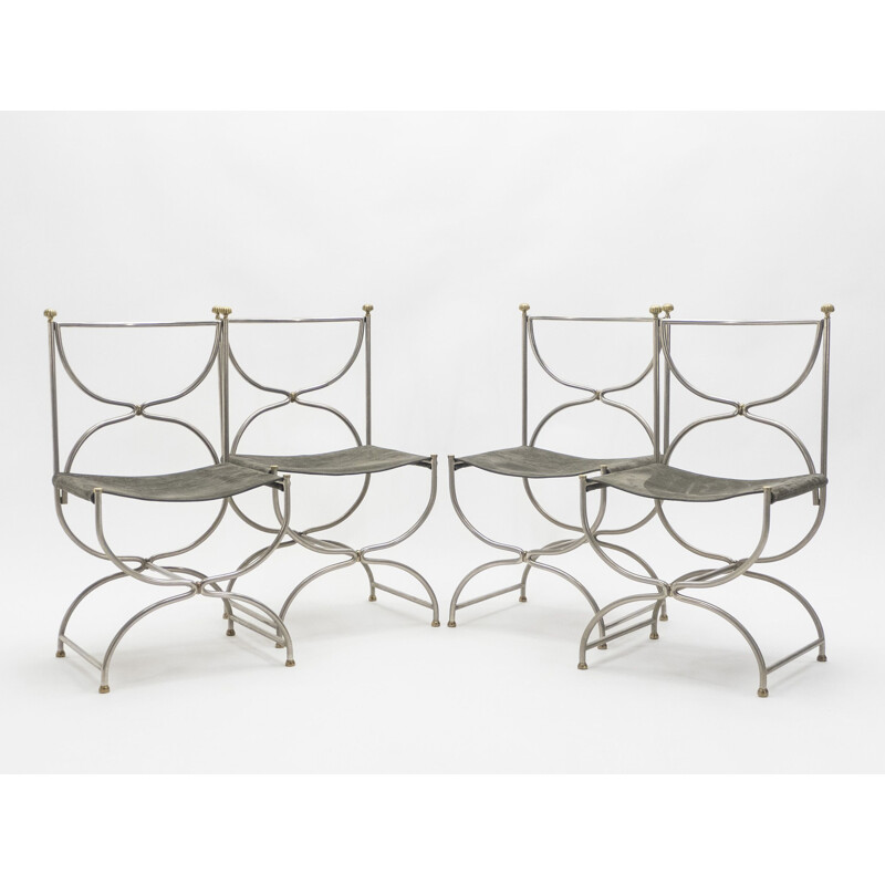 Set of 10 chairs in steel and leather for La Maison Jansen