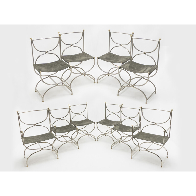 Set of 10 chairs in steel and leather for La Maison Jansen