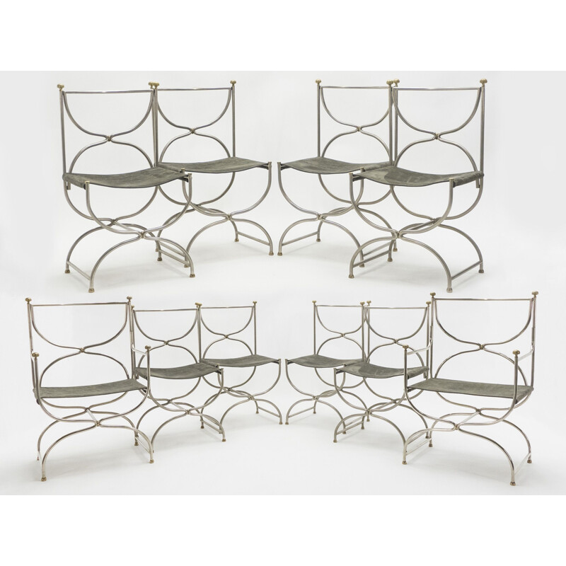 Set of 10 chairs in steel and leather for La Maison Jansen