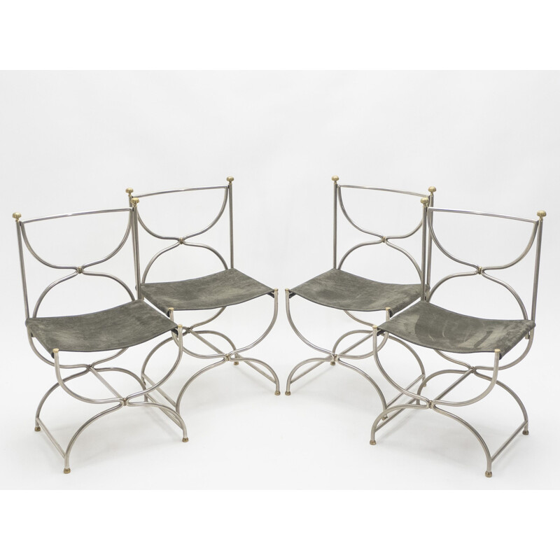 Set of 10 chairs in steel and leather for La Maison Jansen