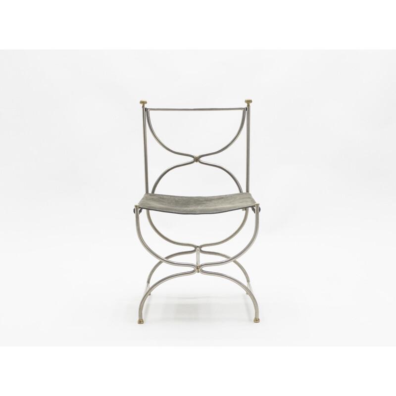 Set of 10 chairs in steel and leather for La Maison Jansen