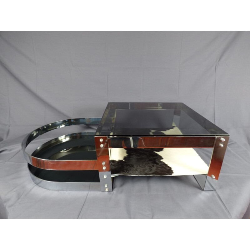 Vintage coffee table in steel and stained glass