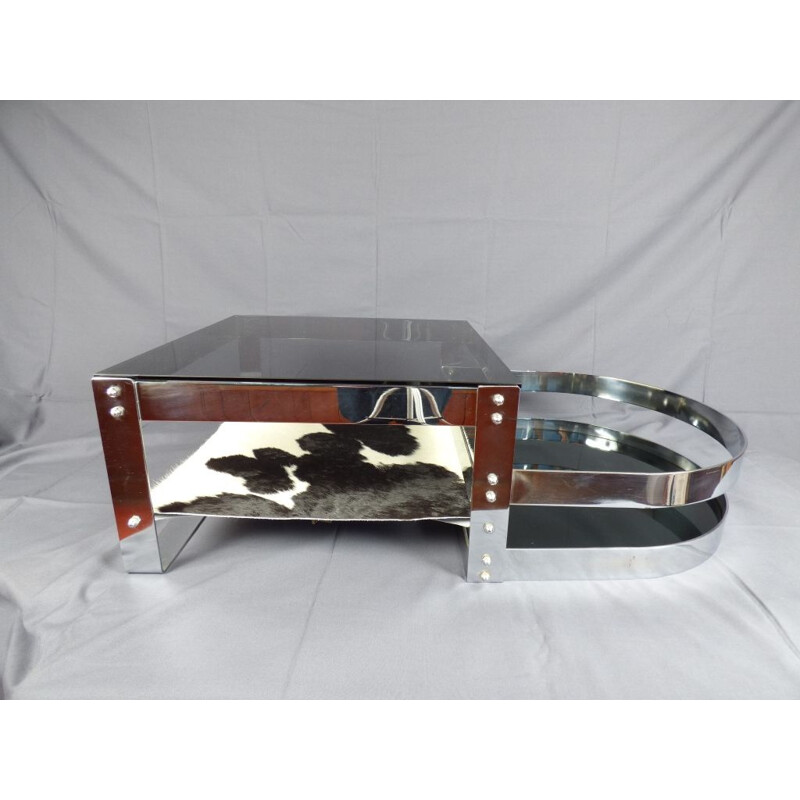 Vintage coffee table in steel and stained glass