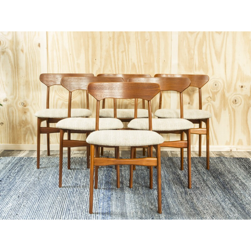 Set of 6 chairs in teak and fabric, SCHIONNING & ELGAARD - 1960s
