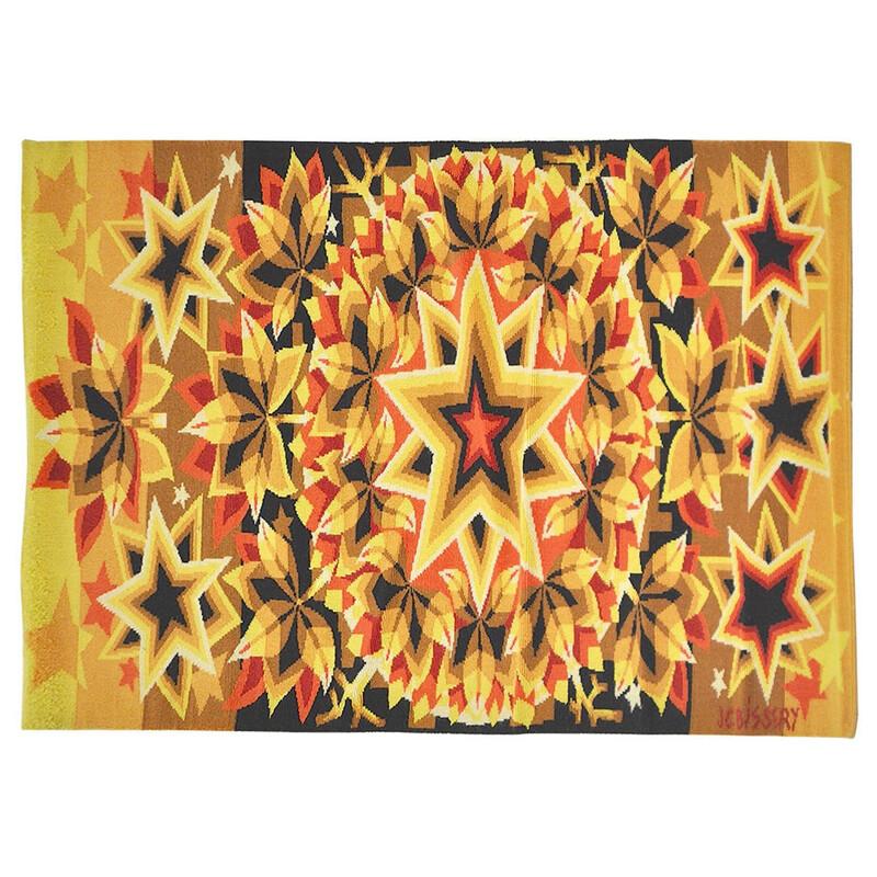 Tapestry in red and yellow, JC BISSERY - 1970s