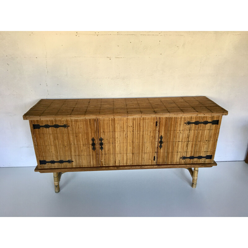 Vintage sideboard in rattan 1950