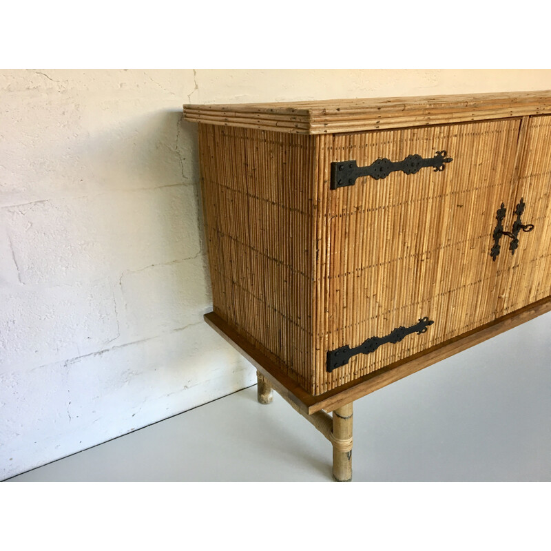 Vintage sideboard in rattan 1950