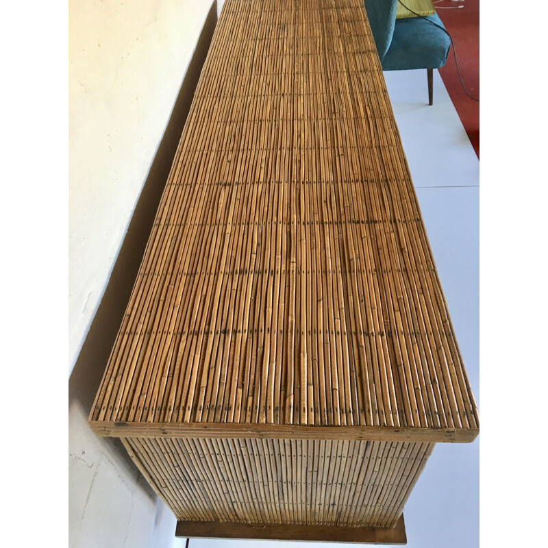 Vintage sideboard in rattan 1950