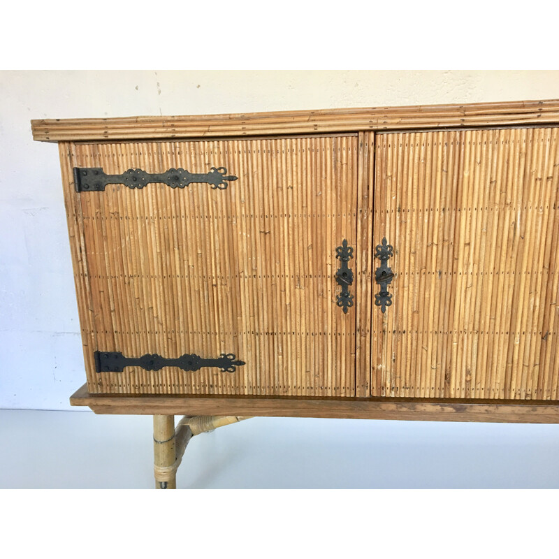 Vintage sideboard in rattan 1950