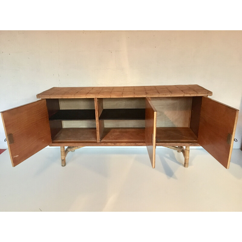 Vintage sideboard in rattan 1950