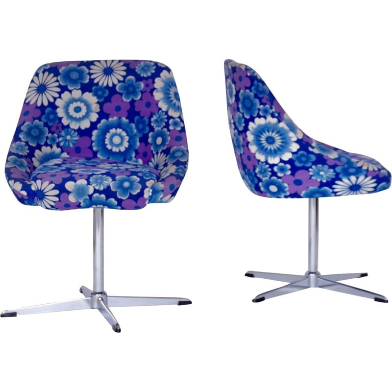 Pair of vintage swivel chairs in chrome and fabric, Czechoslovakia 1970