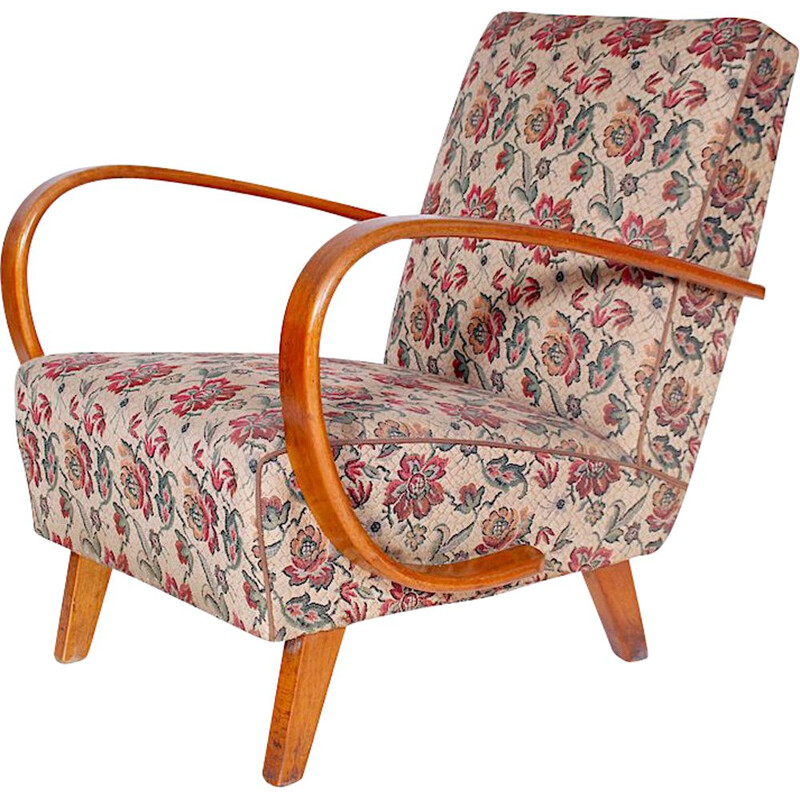 Vintage armchair for UP Závody in fabric and oakwood 1950