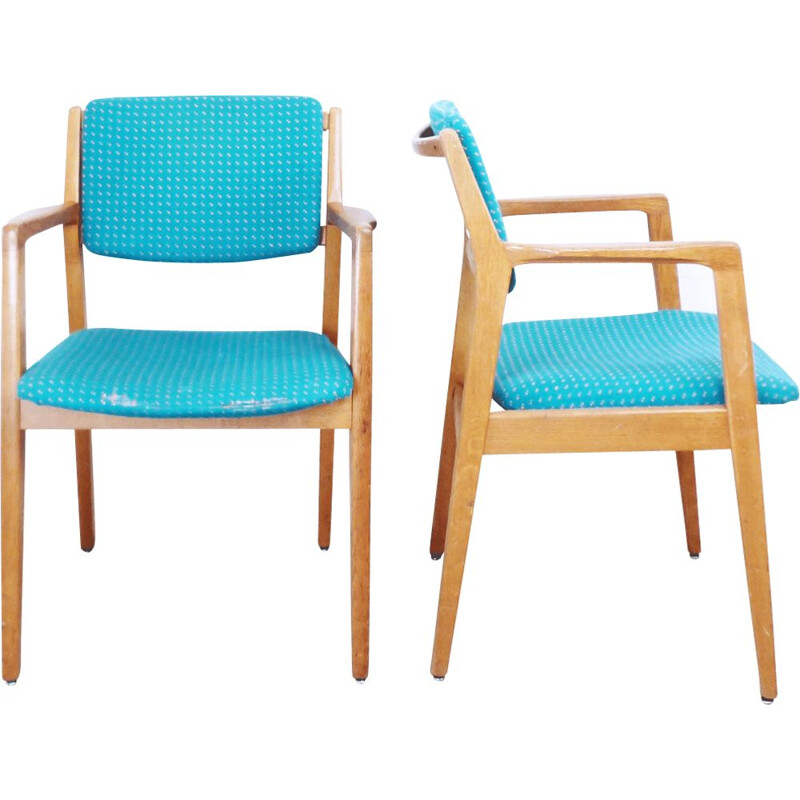 Pair of vintage chairs in blue fabric and wood 1960