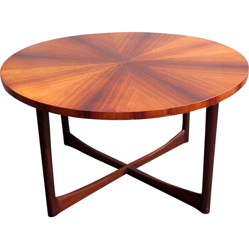 Table vintage circulaire en teck et palissandre 1960