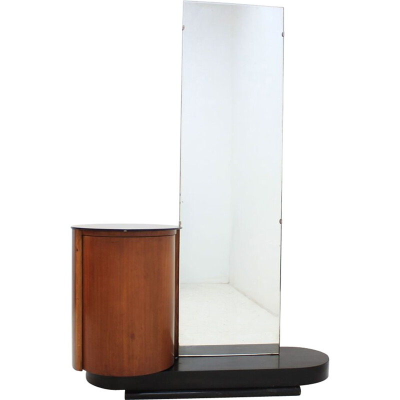 Meuble vintage tchèque avec miroir en bois et verre 1930