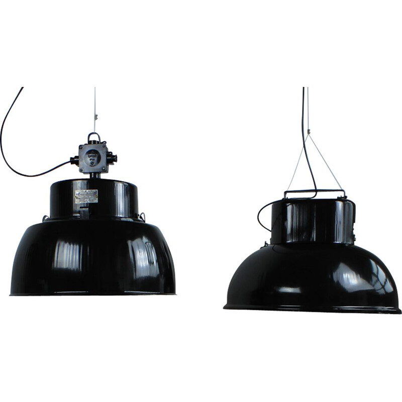 Suspension vintage industrielle en fer noir, 1960