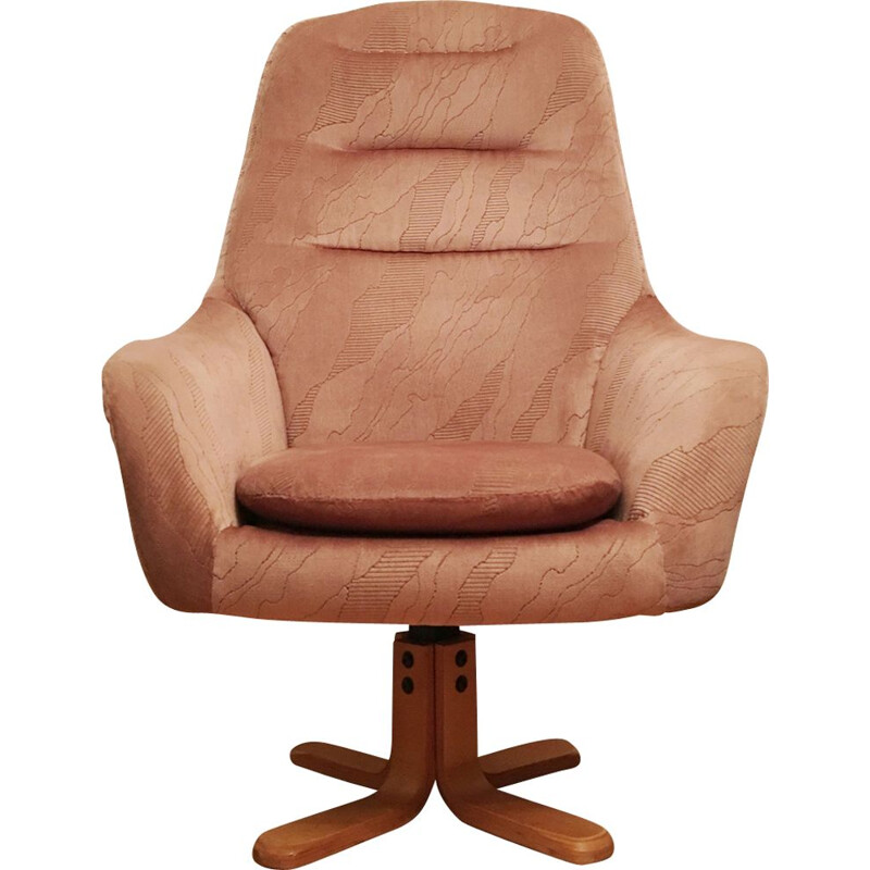 Vintage czech Egg armchair in beige fabric and wood 1960