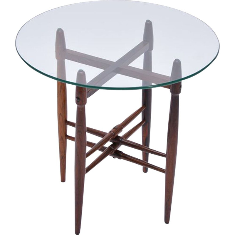 Table d'appoint vintage scandinave par Hundevad en verre et palissandre 1950
