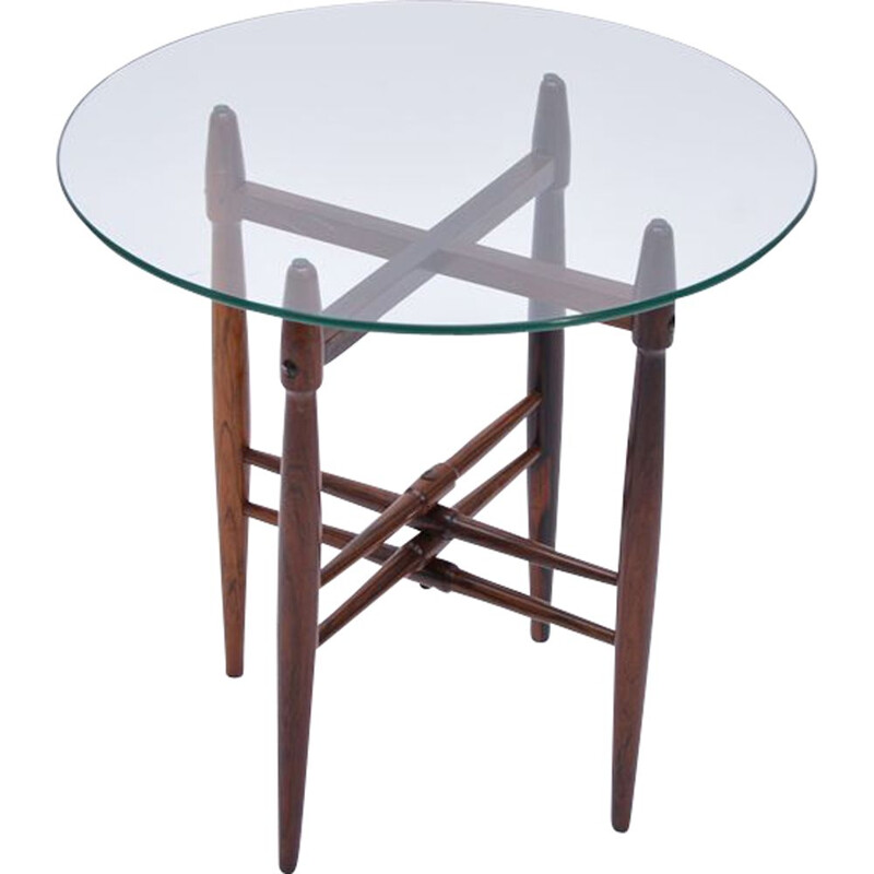 Vintage scandinavian side table by Hundevad in glass and rosewood 1950