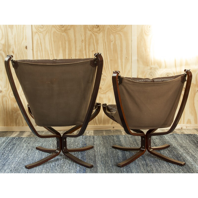 Pair of Falcon armchairs in brown leather and beechwood, Sigurd RESSELL - 1970s