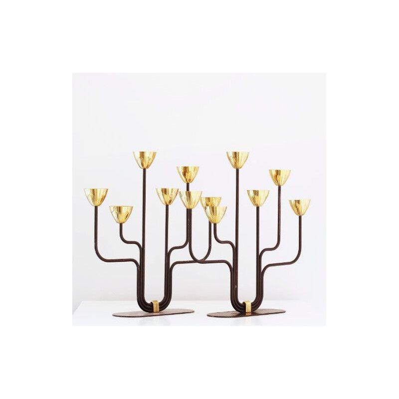 Pair of candlesticks in brass by Gunnar Ander