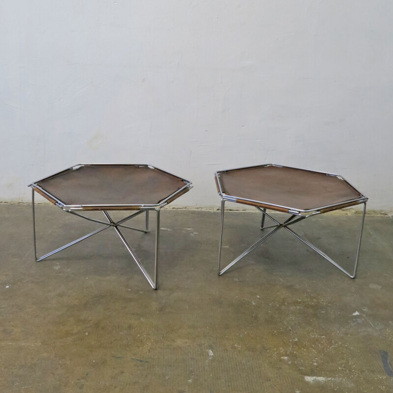 Pair of leather side tables by Max Sauze