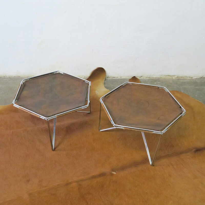 Pair of leather side tables by Max Sauze