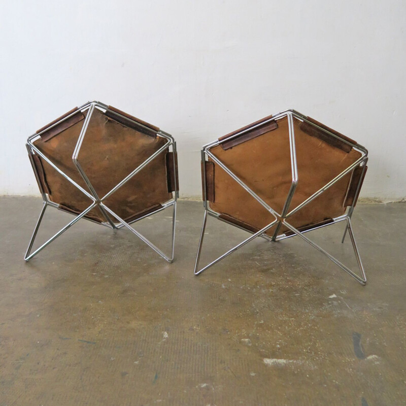 Pair of leather side tables by Max Sauze