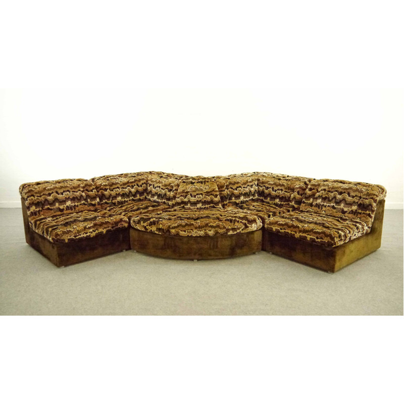 Canapé modulaire vintage en velours marron
