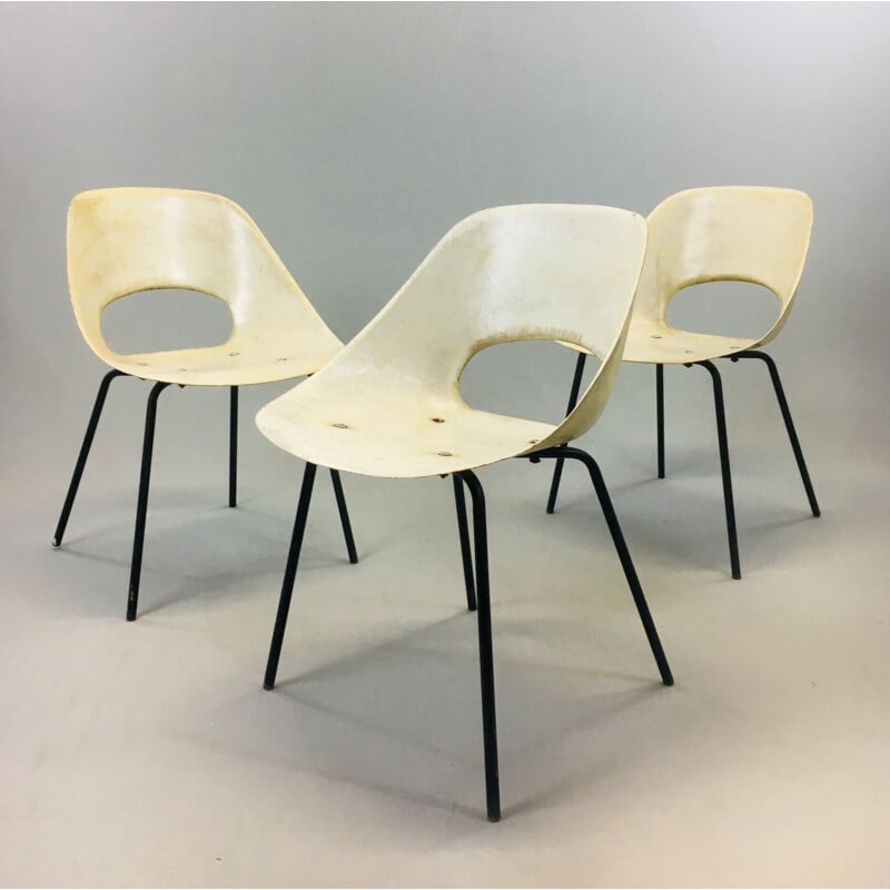 Set of 3 chairs vintage model 'Tulip' of Pierre Guariche for Steiner
