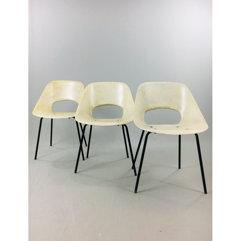 Set of 3 chairs vintage model 'Tulip' of Pierre Guariche for Steiner