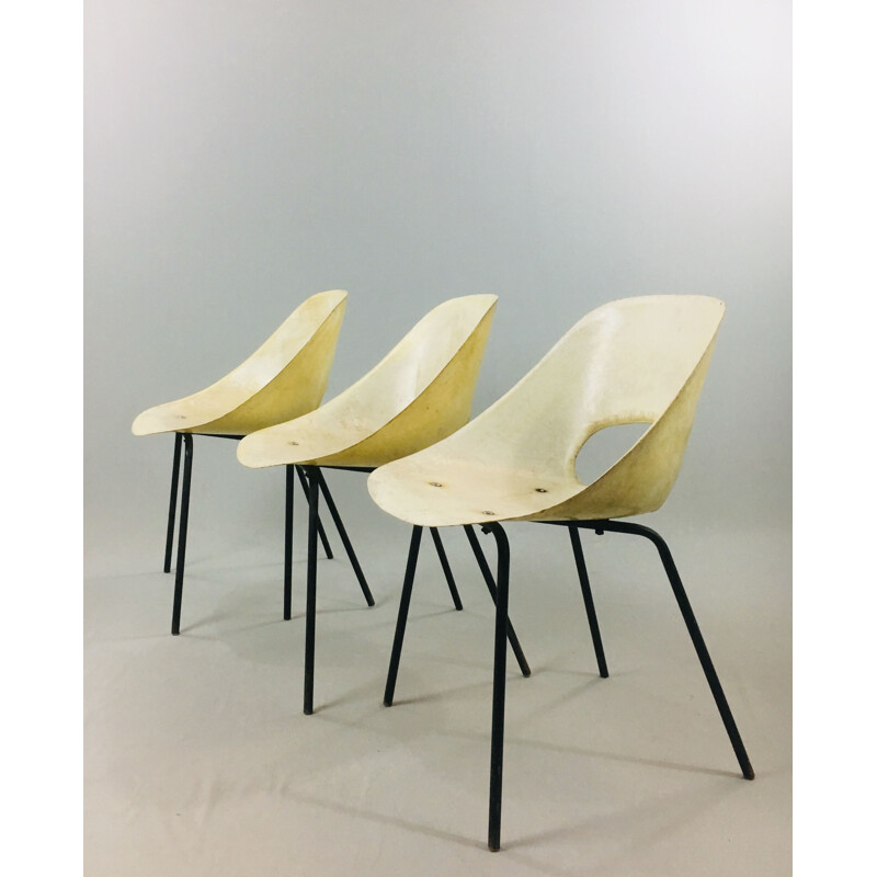 Set of 3 chairs vintage model 'Tulip' of Pierre Guariche for Steiner