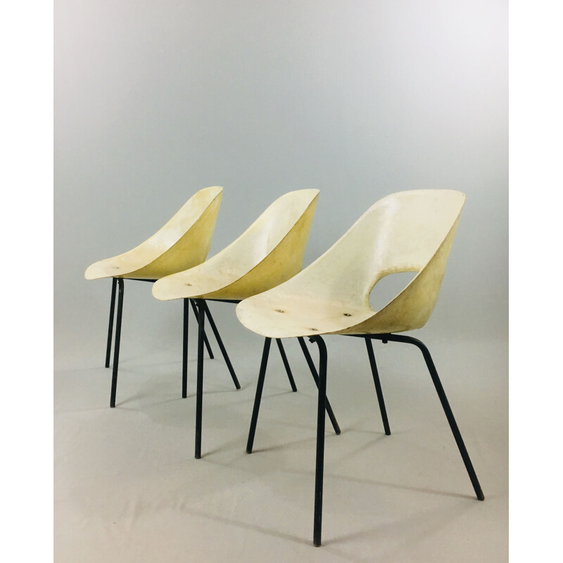 Suite de 3 chaises vintage modèle "Tulipe" de Pierre Guariche pour Steiner