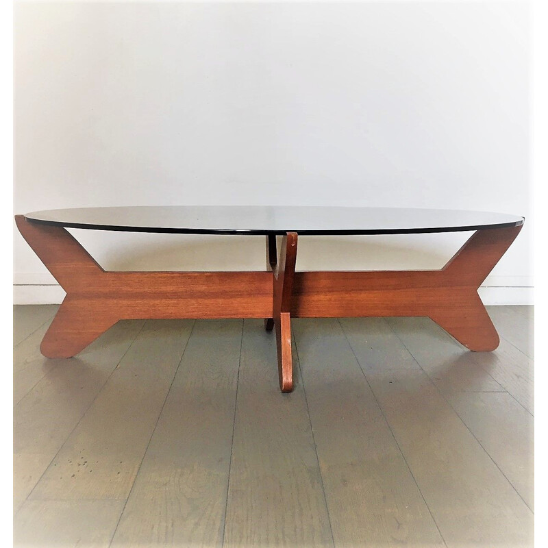 Coffee Table vintage Scandinavian Hugues Poignant 1965, teak 