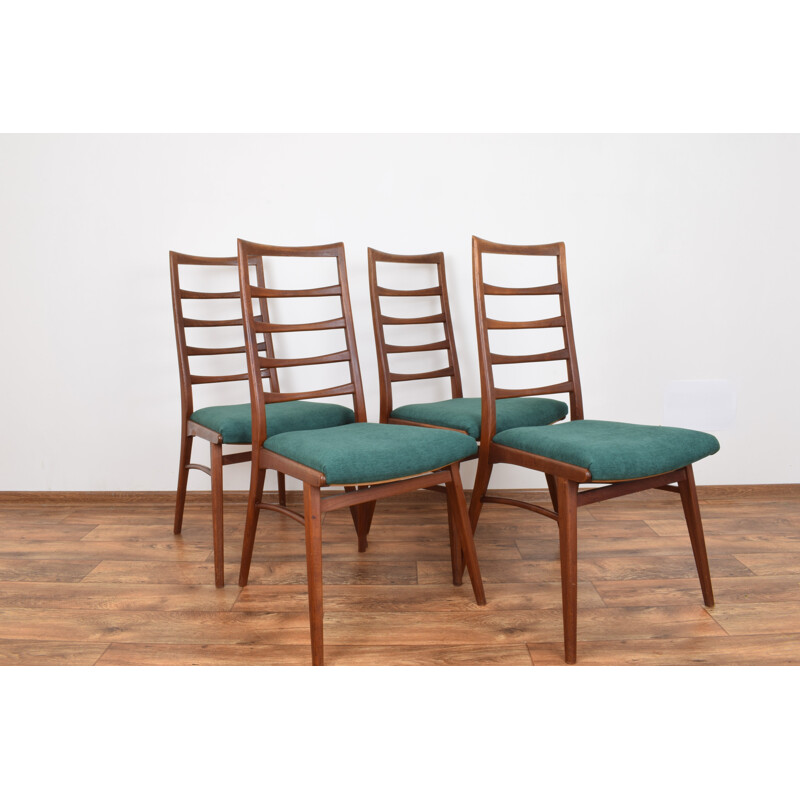 Set of 4 green chairs in teak