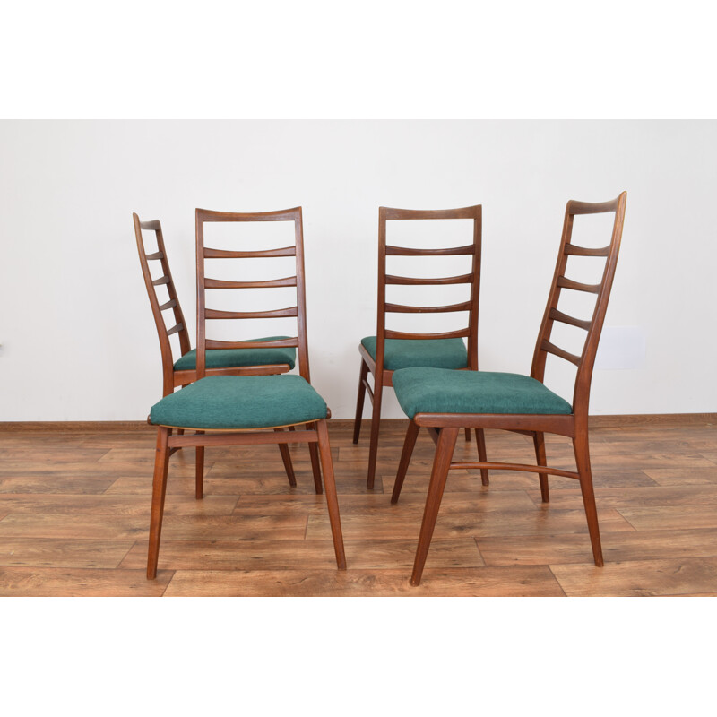 Set of 4 green chairs in teak