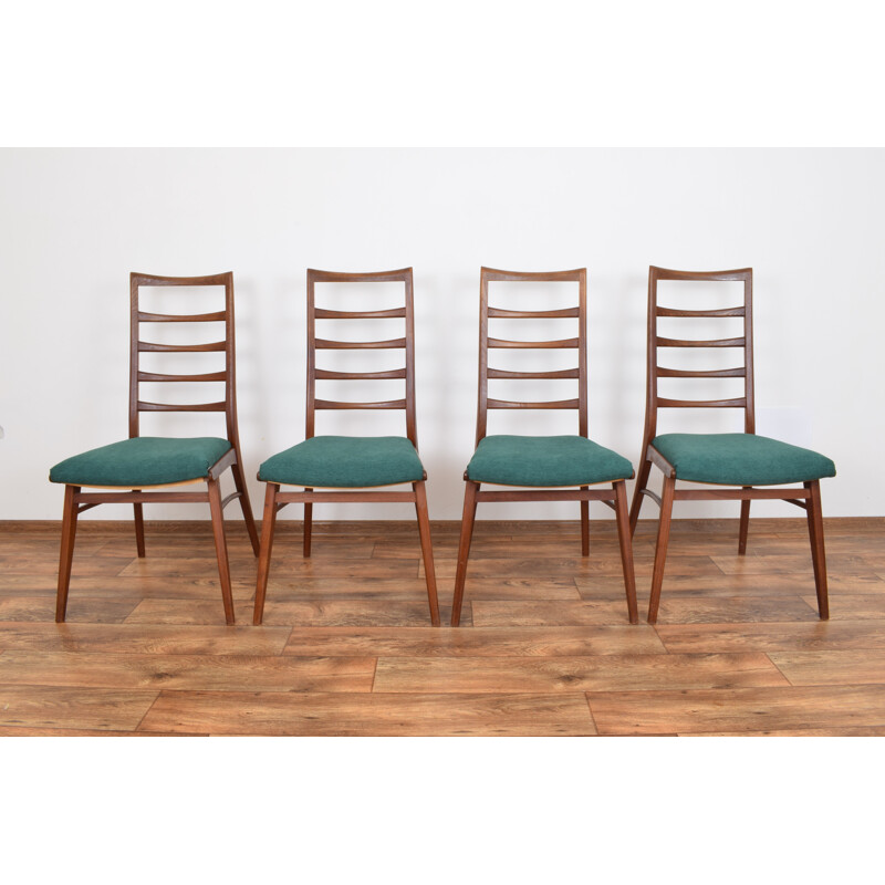 Set of 4 green chairs in teak