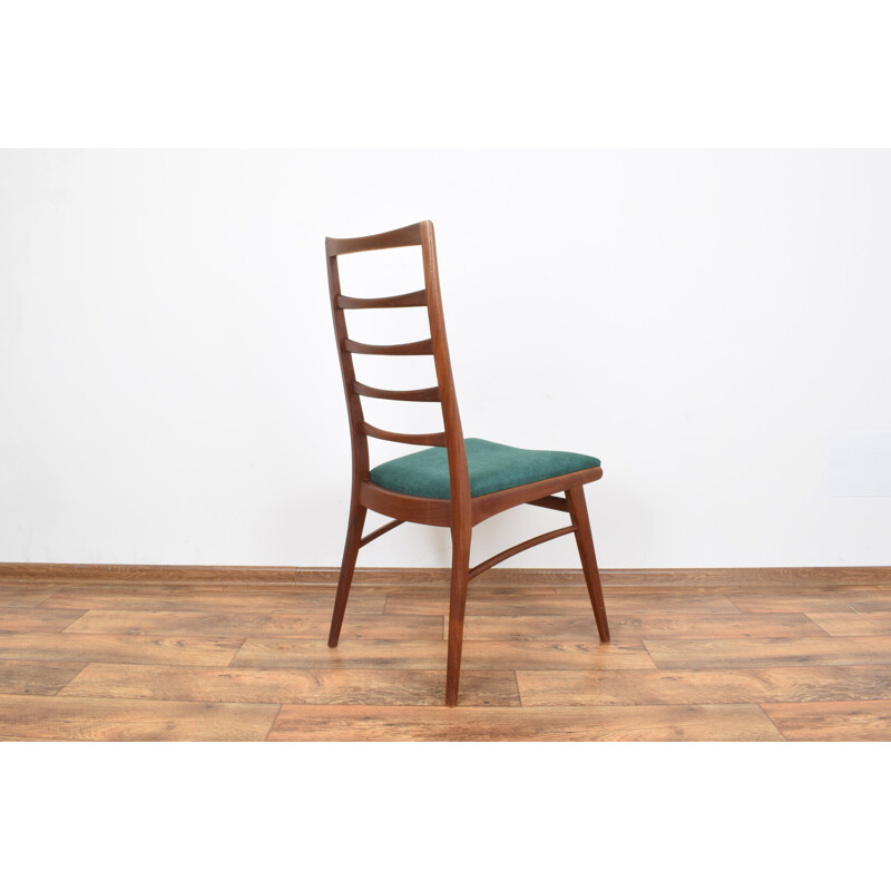 Set of 4 green chairs in teak