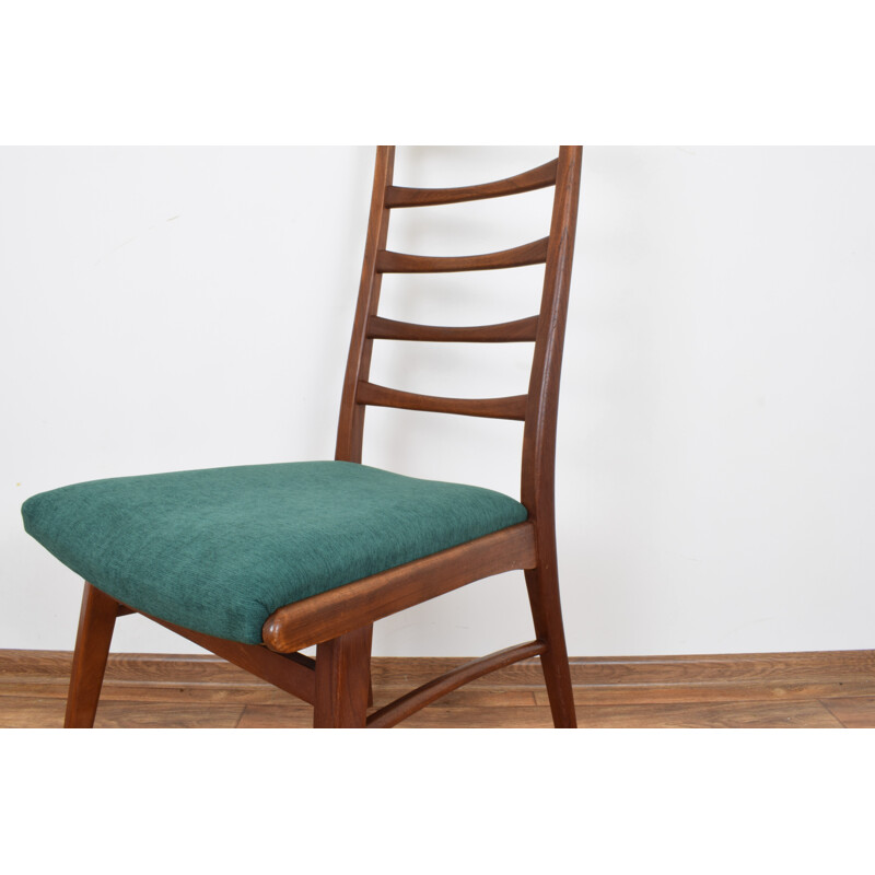 Set of 4 green chairs in teak