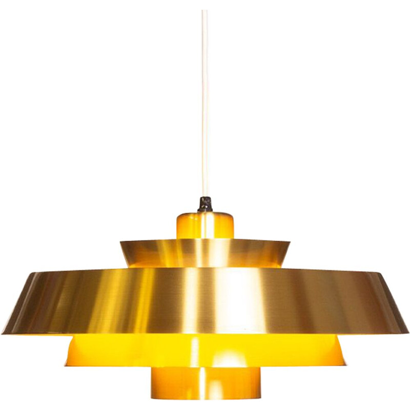 Vintage Nova pendant lamp for Fog & Mørup in brass and fabric 1960