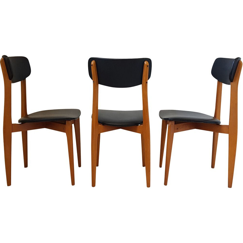 Suite de 3 chaises vintage en bois